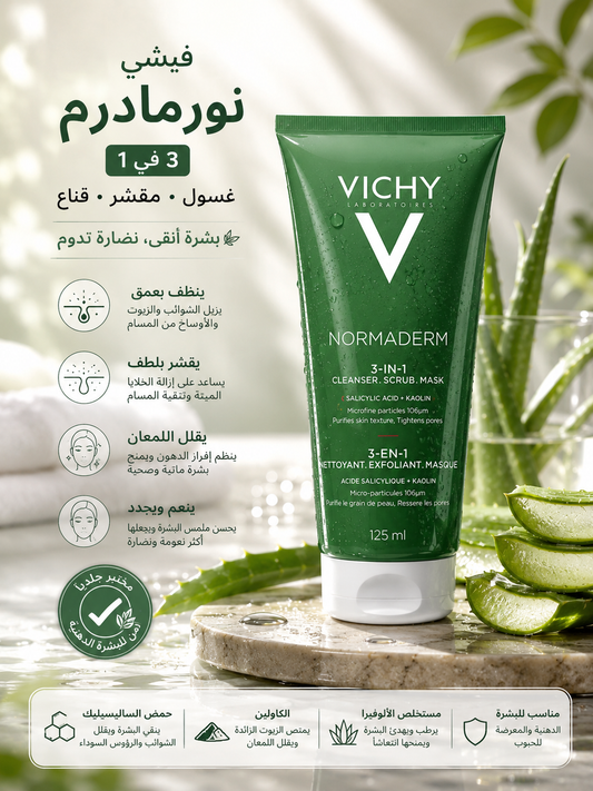 Vichy Normaderm 3-in-1 Cleanser, Scrub & Mask – 125ml | غسول، مقشر وماسك 3 في 1 من فيشي