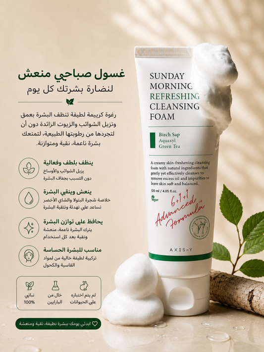 AXIS-Y Sunday Morning Refreshing Cleansing Foam 120ml 🇰🇷– غسول رغوي منعش لتنظيف البشرة 💚✨