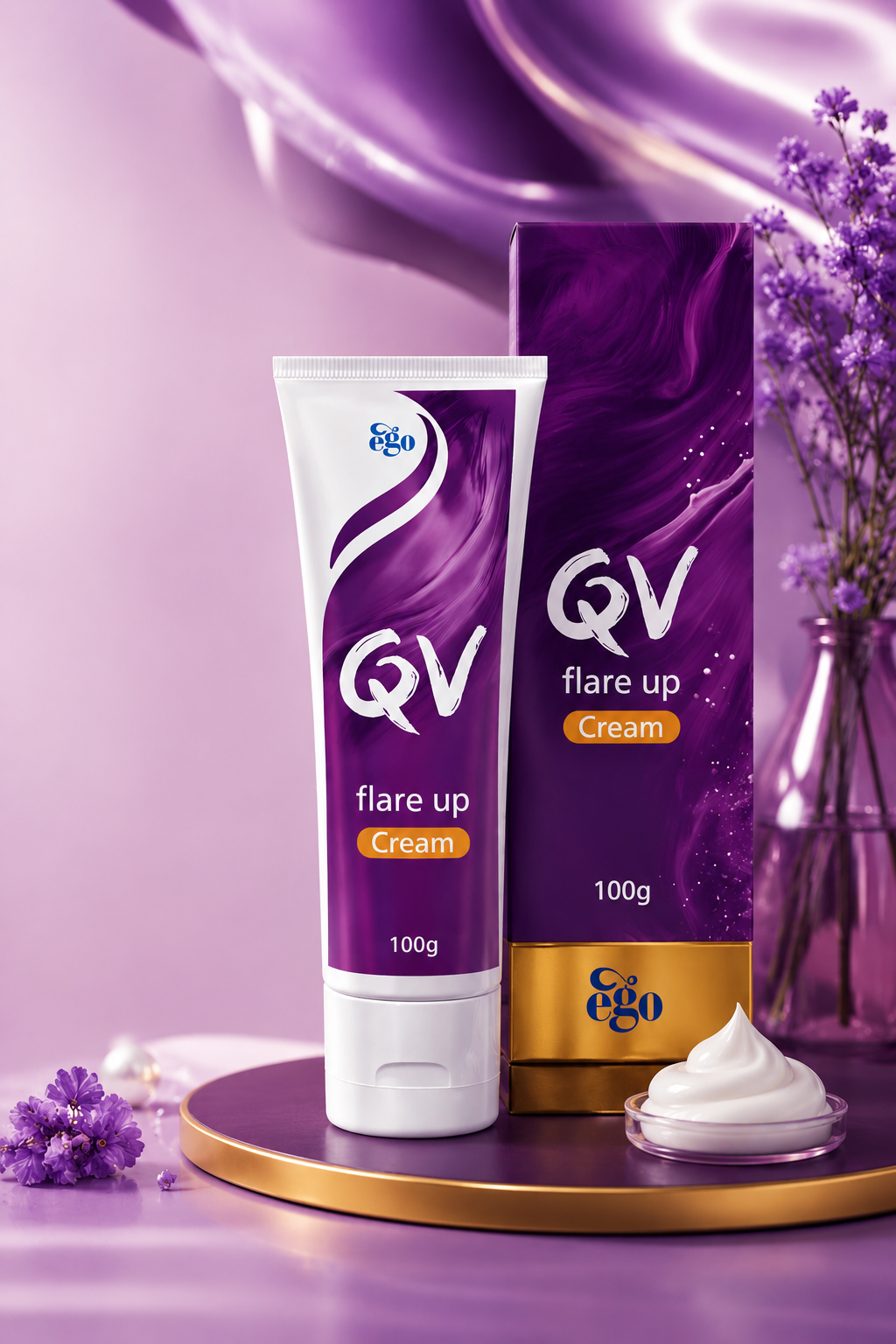 QV QV Flare Up Cream 100g – كريم مهدئ للإكزيما والتهاب الجلد 💜✨