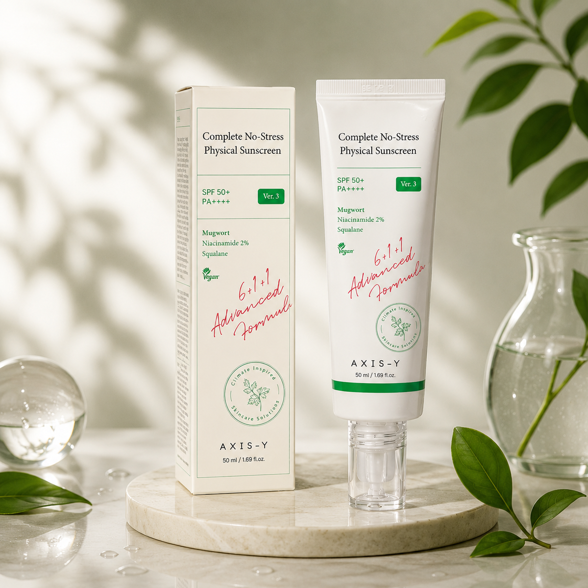 AXIS-Y Complete No-Stress Physical Sunscreen SPF50+ PA++++ 50ml – واقي شمس فيزيائي مهدئ للبشرة 🌿☀️