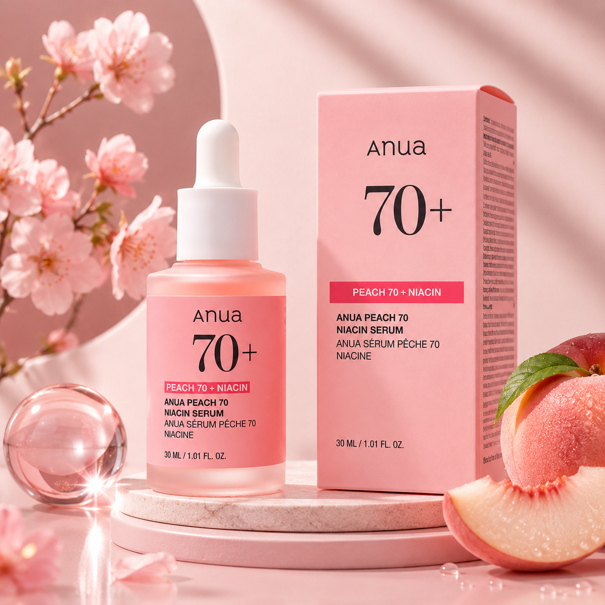 Anua Peach 70 + Niacin Brightening Serum – 30ml ، سيروم أنوا خوخ 70% + نياسين للتفتيح والنضارة – 30 مل