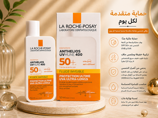 La Roche-Posay Anthelios UVMune 400 SPF50+ Invisible Fluid 50ml – واقي شمس للبشرة الحساسة ☀️🧡