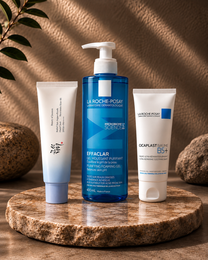 روتين العناية الثلاثي للبشرة | تنظيف + ترميم وترطيب + حماية SPF50+✨